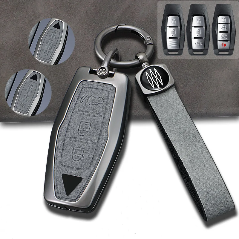 

2 3 4 Buttons Zinc Alloy + PU Leather Car Key Cover Case Skin Shell Holder For Mitsubishi Outlander 2024 2023 2022