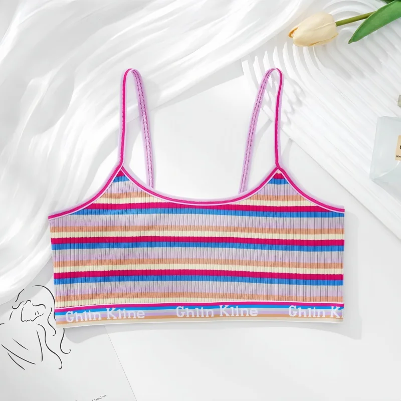 Women Bras Female Tube Bras Tops Striped Crop Tops Small Breast Girl Breathable Push Up Bra Comfort Cotton Underwear