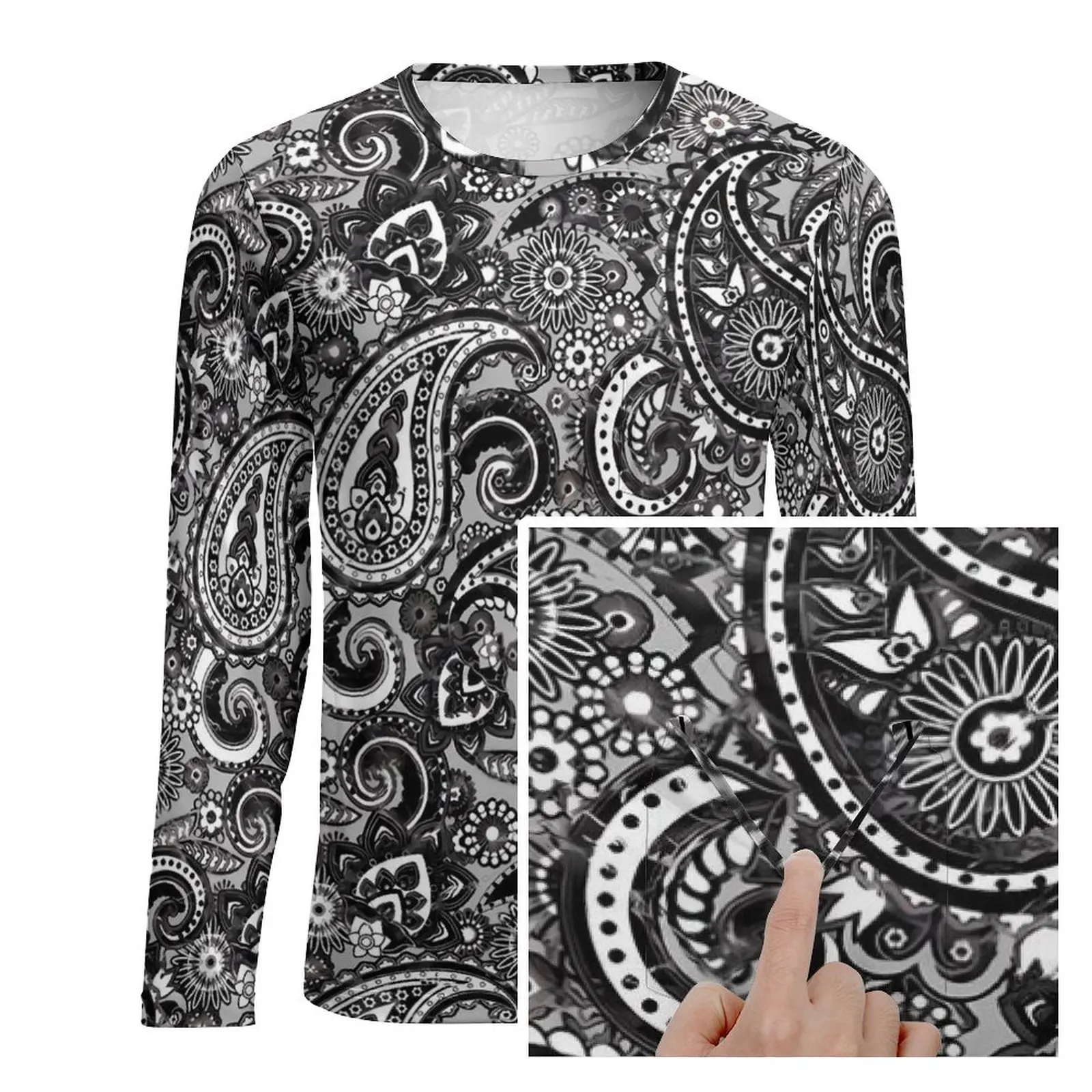 Paisley Game Day T-Shirt With Pocket Grey and Black Cool T-Shirts Men Funny Tshirt Long Sleeve Graphic Top Tees Large Size 5XL