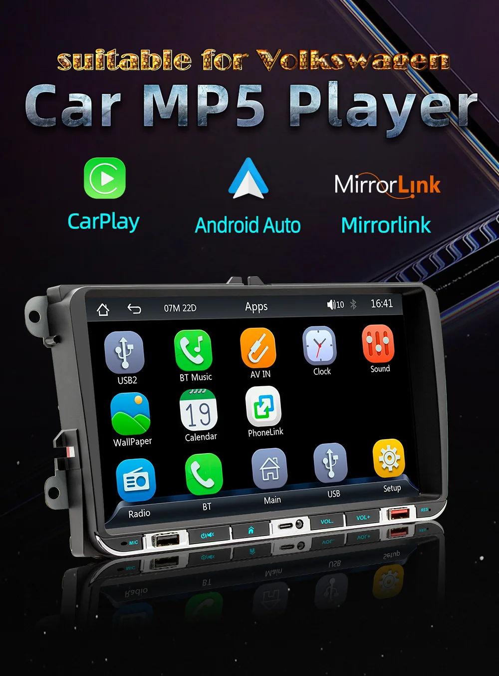 BQCC 9 بوصة لفولكس واجن بولو جيتا سكودا اوكتافيا 2 جولف 5 7 توران بولو تيجوان سيارة MP5 مشغل وسائط متعددة Carplay BT