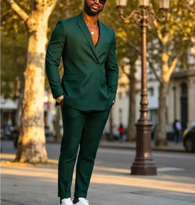 

Latest Dark Green Men Suits Slim Fit Classic Business Suit Male 2 Piece Groomsmen Wedding Formal Wear(Blazer+Pants)Costume Homme