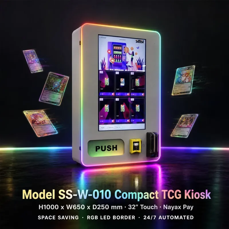 32 Inch Touch Screen Wall Mounted Game Card Vending Machine LED Light Cashless Card Dispenser Kiosk