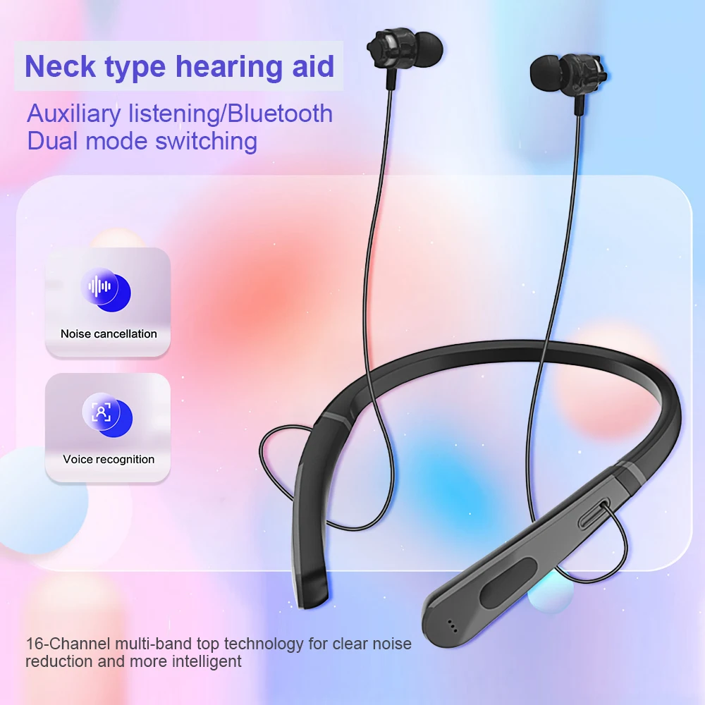 Hearing Aids for Deafness Wireless Bluetooth Headphone Neckband Elderly Sound Amplifier 5 Levels Volume 16 Channels Hearing Aid