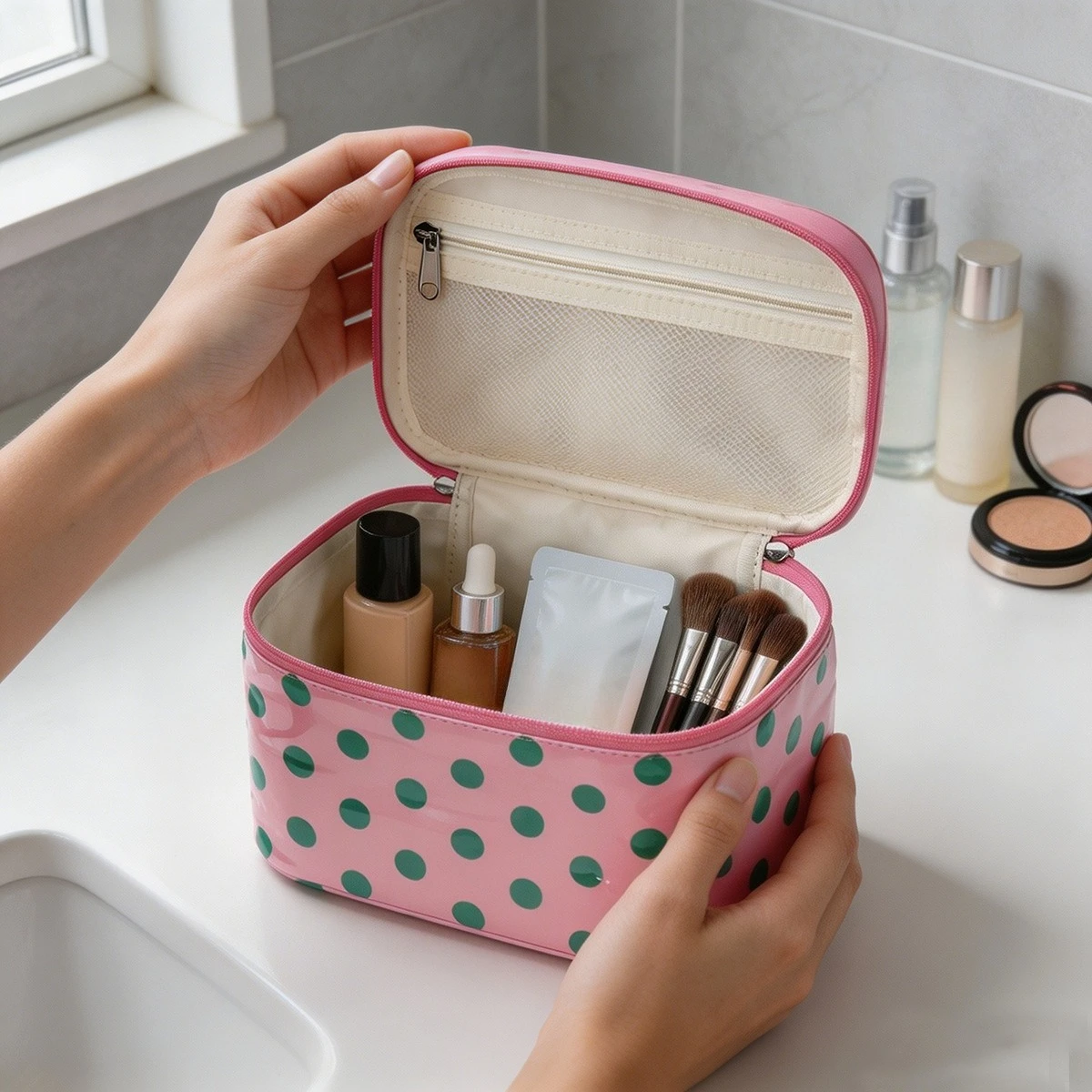 Portable Travel Cosmetic Bag Women Handbag Makeup Bag Large Capacity Bath Wash Bags Multifunction Waterproof Storage Case