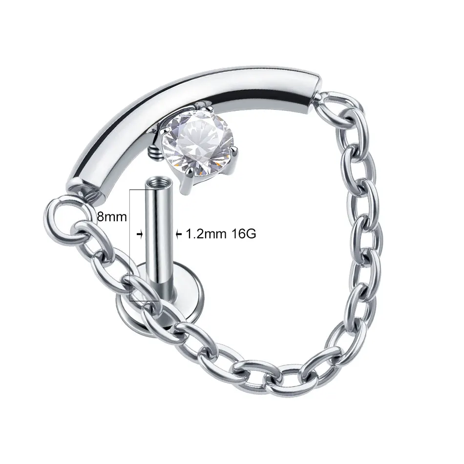 1/5PCS Titanium Hidden Curved Chain Marquise CZ Drape Internally Threaded CZ Cartilage Helix Stud Earring Piercing Women Jewelry