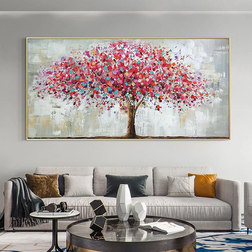 Arthyx Handpainted Tree Landscape Oil Paintings On Canvas Modern Home Decor Abstract Poster Wall Art Picture For Room Decoration