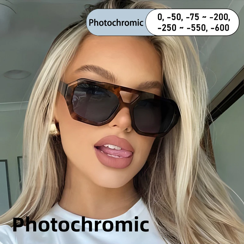 

Женские фотохромные очки, многоугольные двойные лучи, большая оправа, анти-синий луч, близорукость по рецепту, мужские очки на заказ