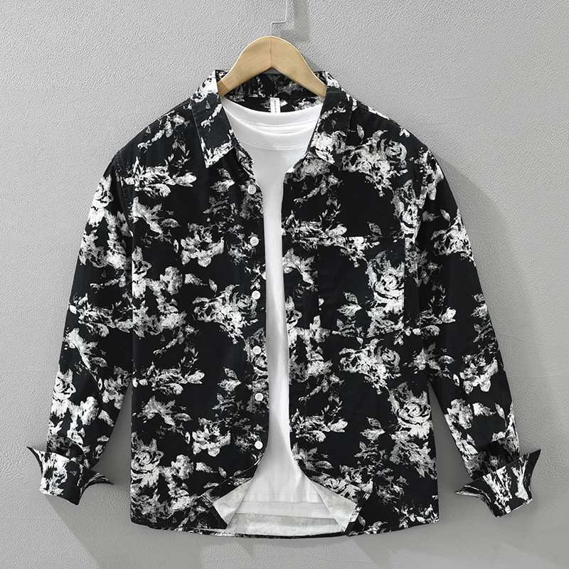 

Новая мужская рубашка с принтом из 100% хлопка, дышащая и комфортная, повседневная, весна 2026