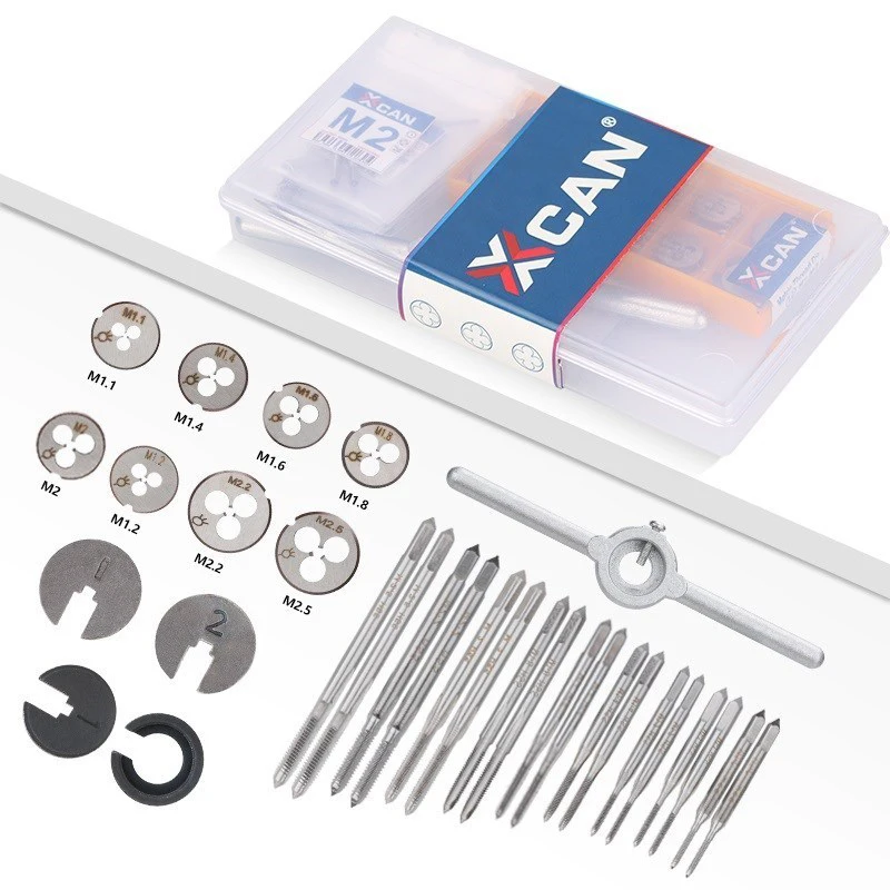 XCAN M1-M2.5 Metric Tap and Die Set Mini NC Screw Thread Plugs Taps HSS Steel Hand Screw Tap Die Wrench Set Hand Tools