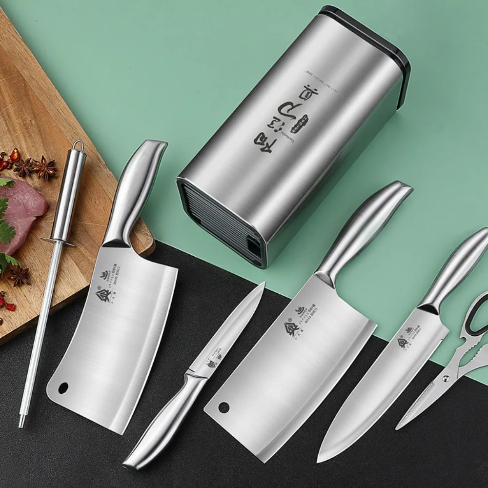 Kitchen Knives 1,7pcs Premium Stainless Steel Cleaver Set Includes Chef's Knife,Boning Knife,Fruit Knife,Knife Holder,Scissors