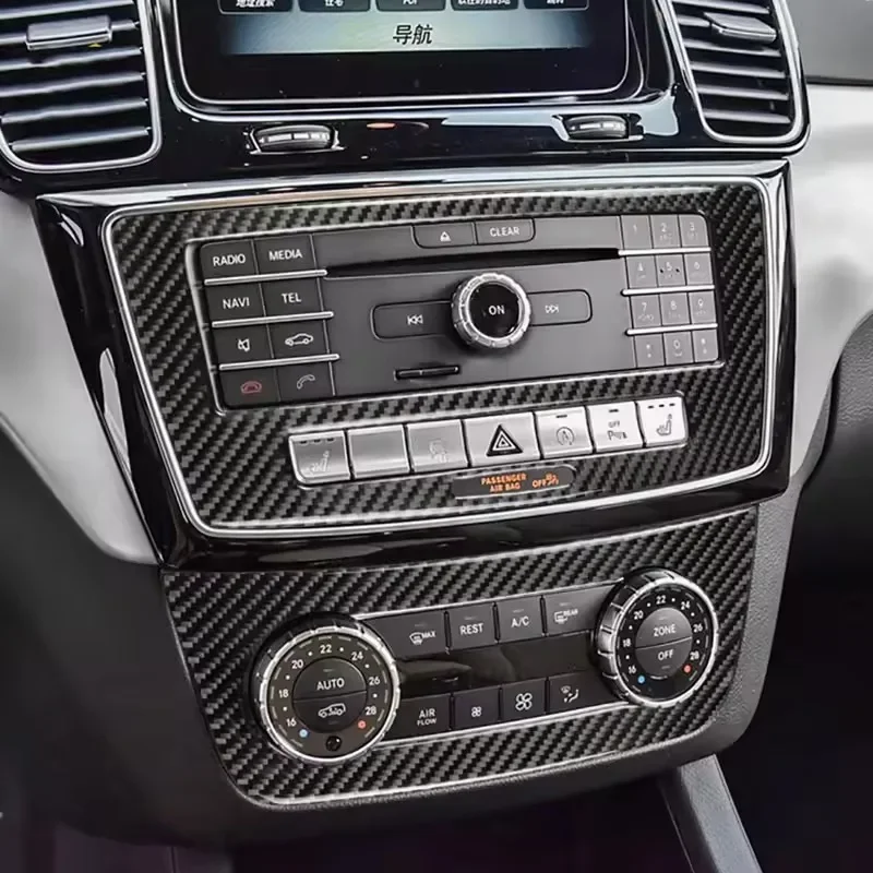 2Pcs/set Car Center Console CD Panel Cover Trim Black Carbon Fiber For Mercedes-Benz GLE W166 2015 2016 2017 2018 2019