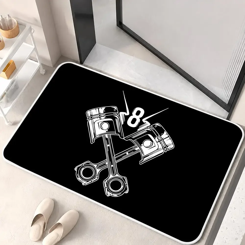 V8 Engine Racing Car Modification Floor Mat Flannel Rug Soft Non Slip Door MatBathroom Bedroom Kitchen Living Room Home Decor