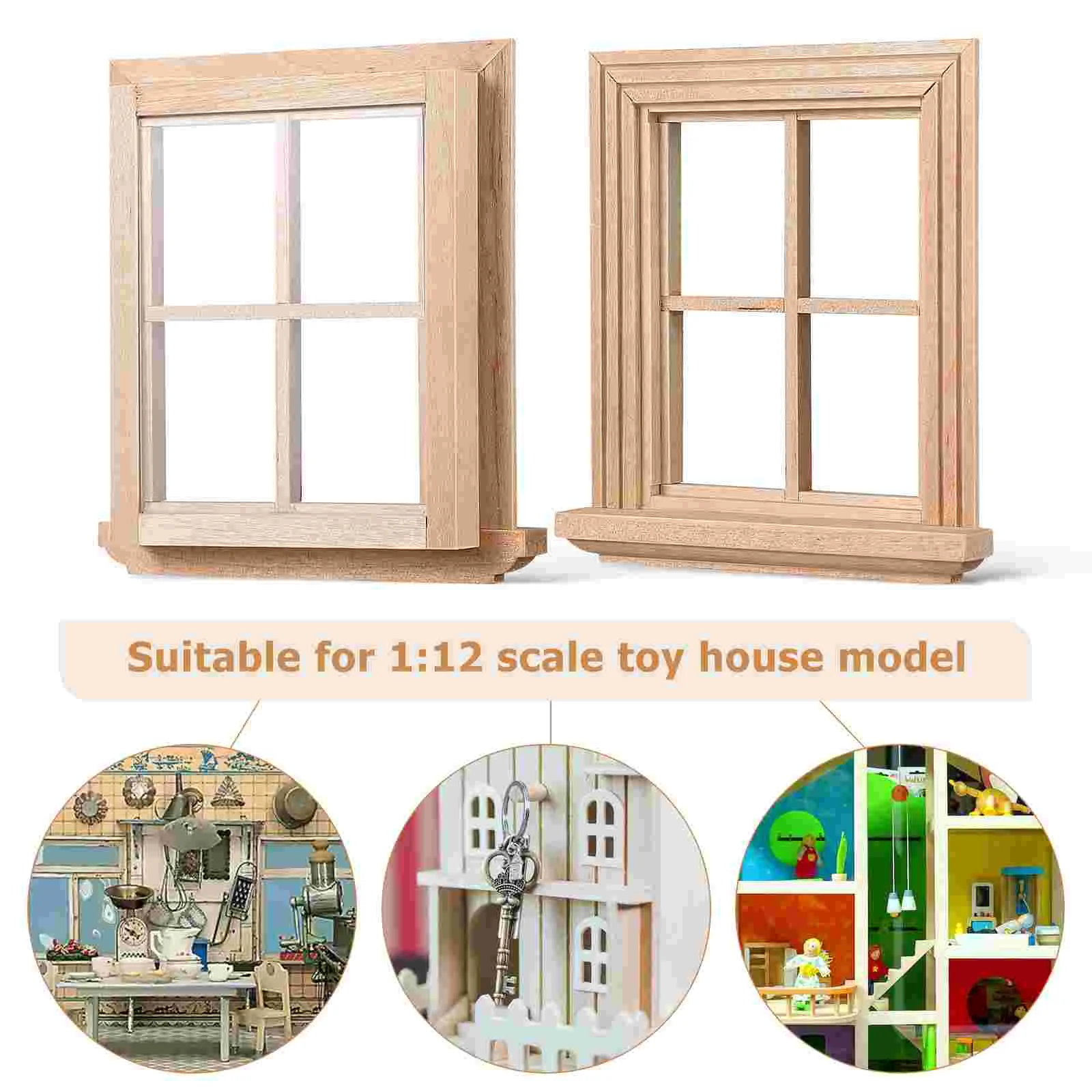 2 Pcs Four Windows Puzzle Tiny Frames House Toy Toys Furniture Miniature Birch Model Decorations Dolls