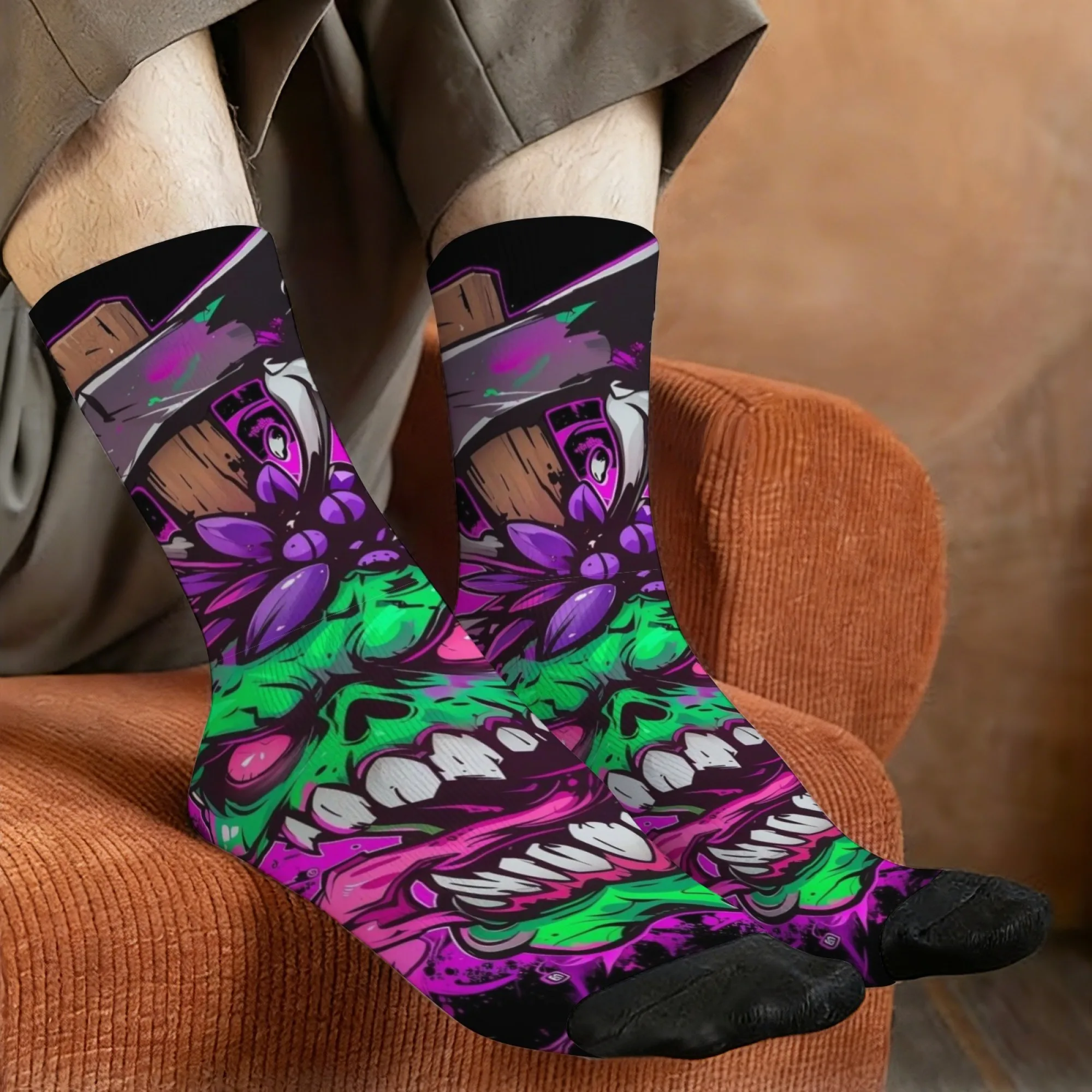 Horrifying and Exaggerated Skull Print Men's Socks Breathable Soft Socks Street-style Rebellious Harajuku Quirky Novel Socks