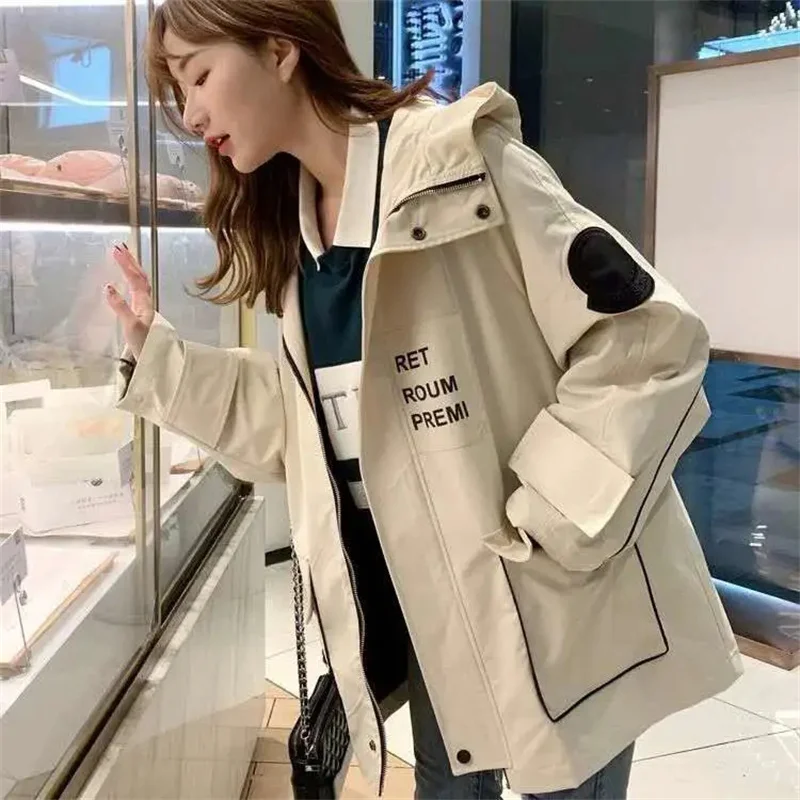 Cargo Coat Female Korean Version Loose 2023 Early Autumn Fashion All Match Sen Trench Coat Students fat MM Solid Color Commute