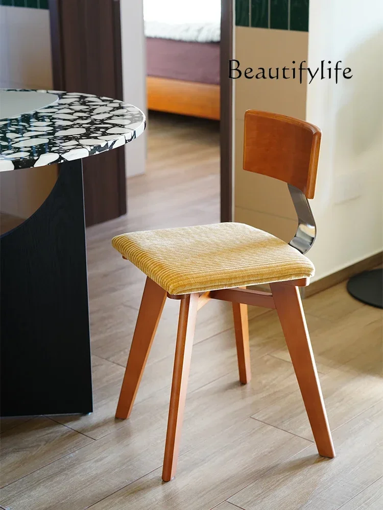 V Medieval Nordic Solid Wood Backrest Dining Table And Chairs Wabi Wind Stool Designer High-end Retro Chair