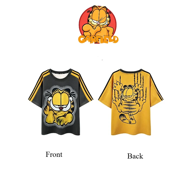 

Garfield anime cartoon cute casual T-shirt unisex personalized couple style American retro summer loose short-sleeve wholesale