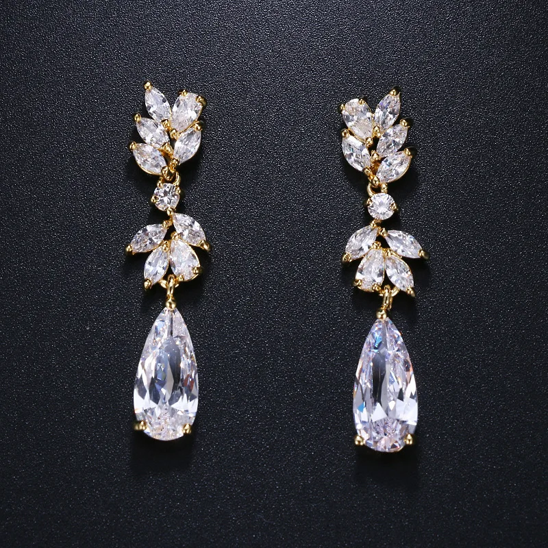 Cross-border tassel long earrings, stud earrings, socialite water drop diamond-set fashion zircon earrings, rose gold jewelry.