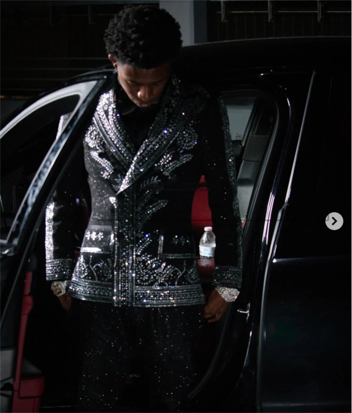 

Luxury Ornament Crystal Men Suit Slim Fit Wedding Groom Tuxedos Customized Party Costume Homme 2 Piece Set Male Prom Blazers