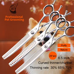 Crane 6.5 Inch Curved Thinning Scissors Pet Dog Grooming Thinner Shear Bichon Dog Scissors Fluffy Traceless Thinning Rate 30-75%