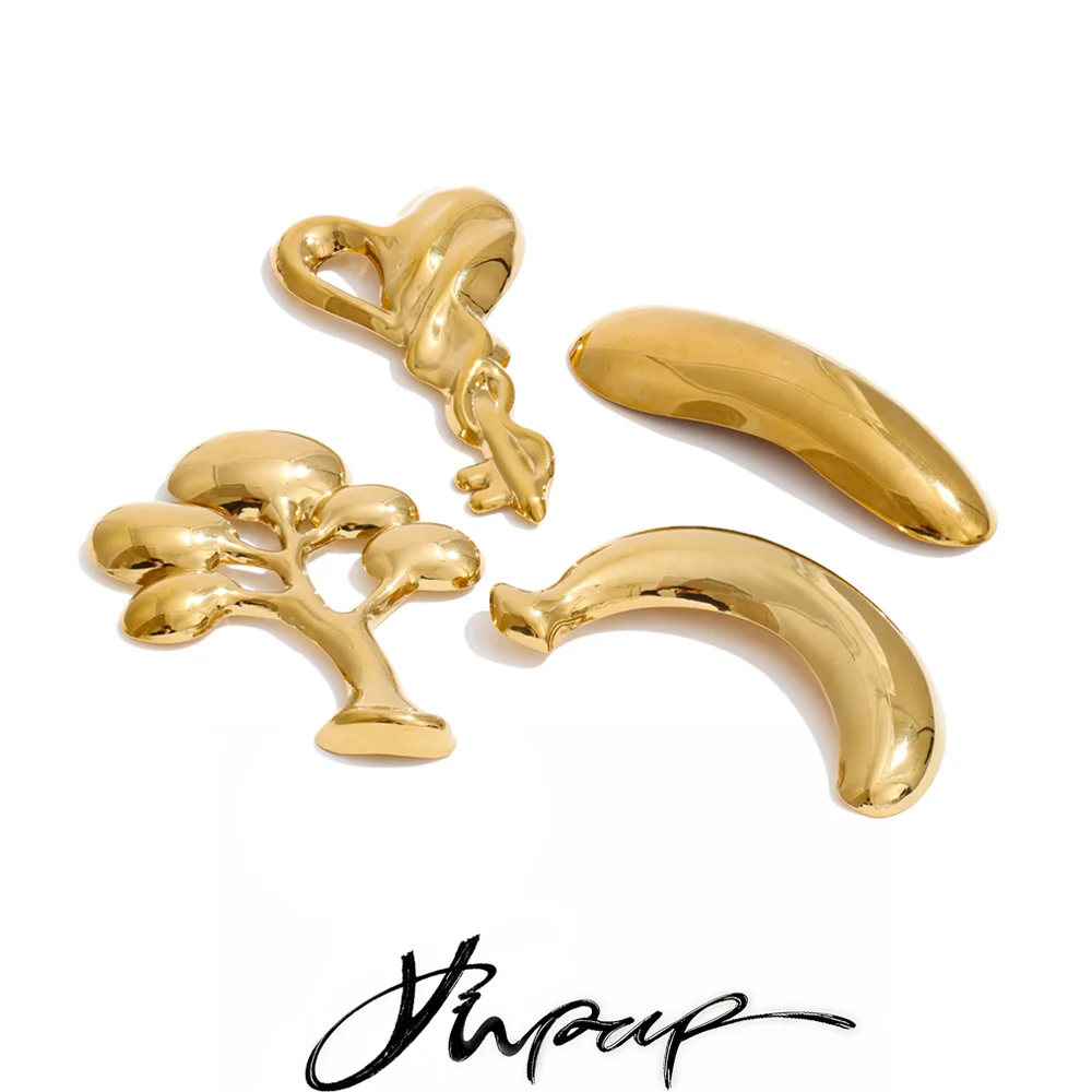 Yhpup Stainless Steel Banana Key Tree Brooches Waterproof Personalized Clothing Decorative Jewelry Wholesale
