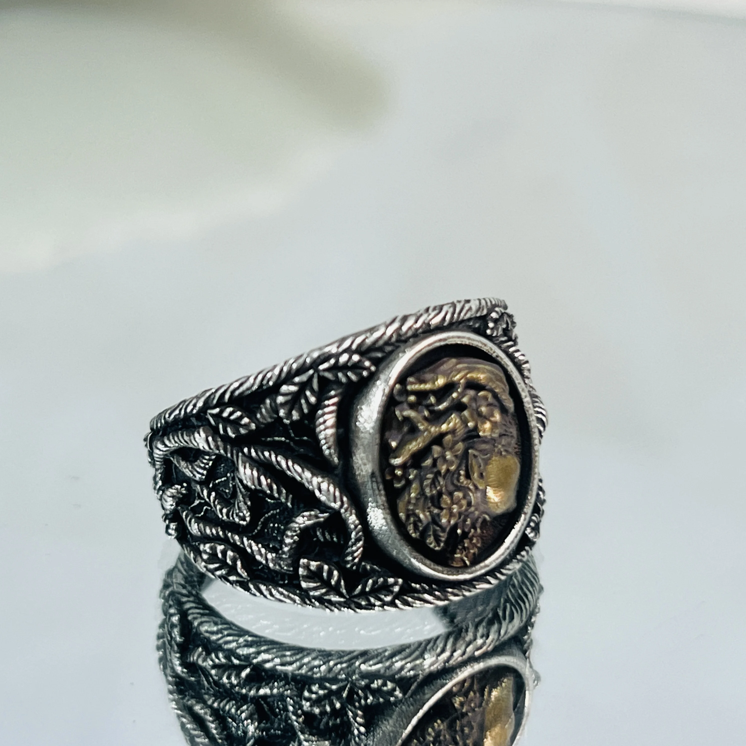 S925 Silver Ring Character Ring Fine Carve Art Hand Ring Couple Original Men's Hard Man Style Ring