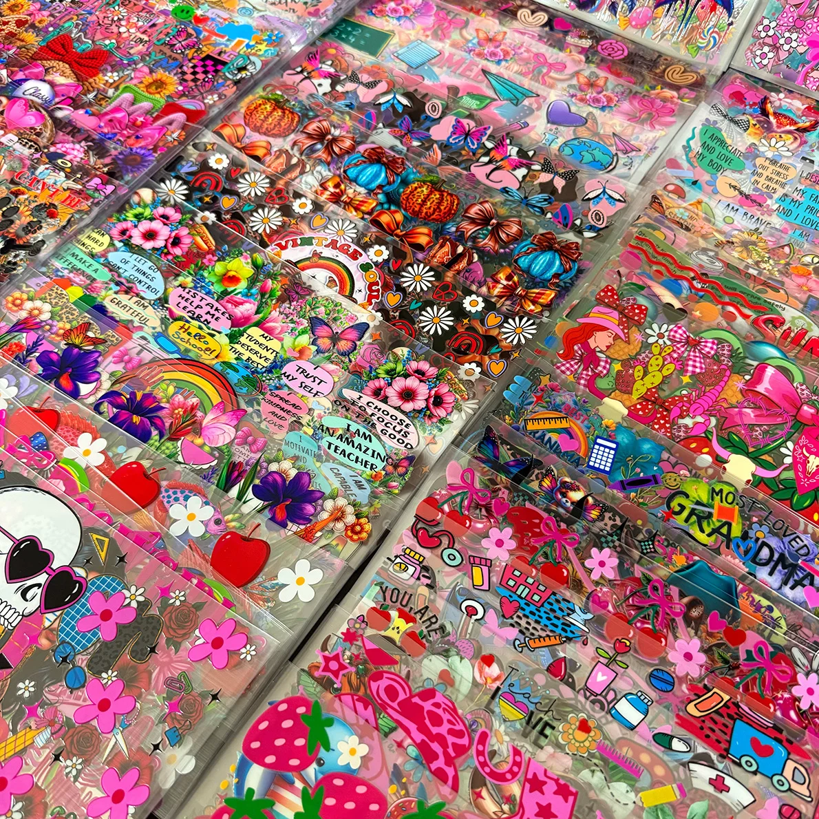 10PCS Random Wholesale Cartoon Butterfly Bow Animal Flower UV DTF Transfers Stickers 16oz Cup Wraps For DIY Glass Ceramic Metal