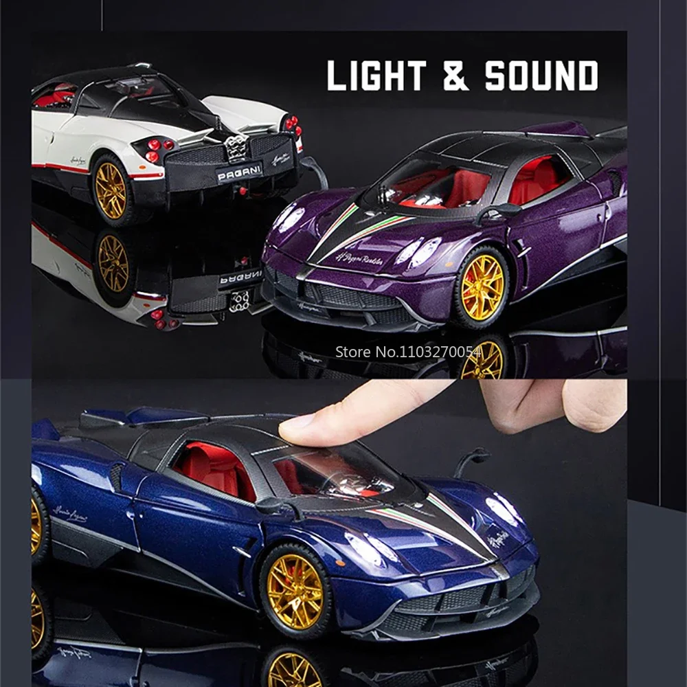 1/24 Pagani Huayra Dinastia Diecast Alloy Cars Model Toys 4 Doors Opened Sound Light Pull Back Sports Vehicles For Kids Present