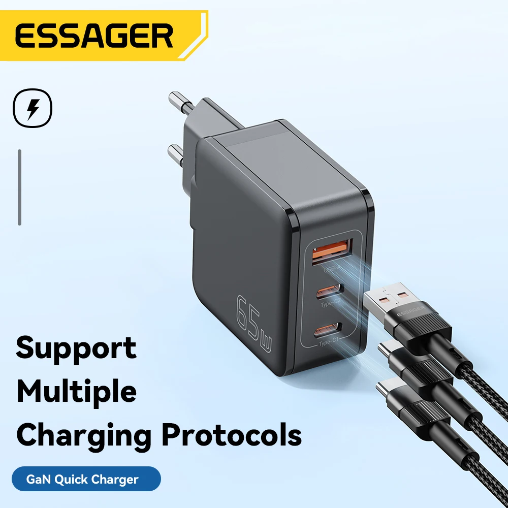 Essager GaN 65W USB C Charger Fast Charge QC4.0 Type C Charger PD3.0 USB Charger For iPhone 14 13 Pro Max MacBook Xiaomi Laptop