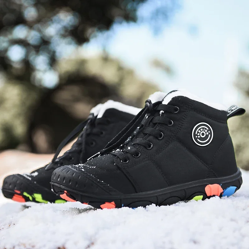 

2026 Winter Children Sneakers Warm Barefoot Boots For Kids Plus Cotton Warm Snow Ankle Boots Waterproof Boys Girls Winter Boots