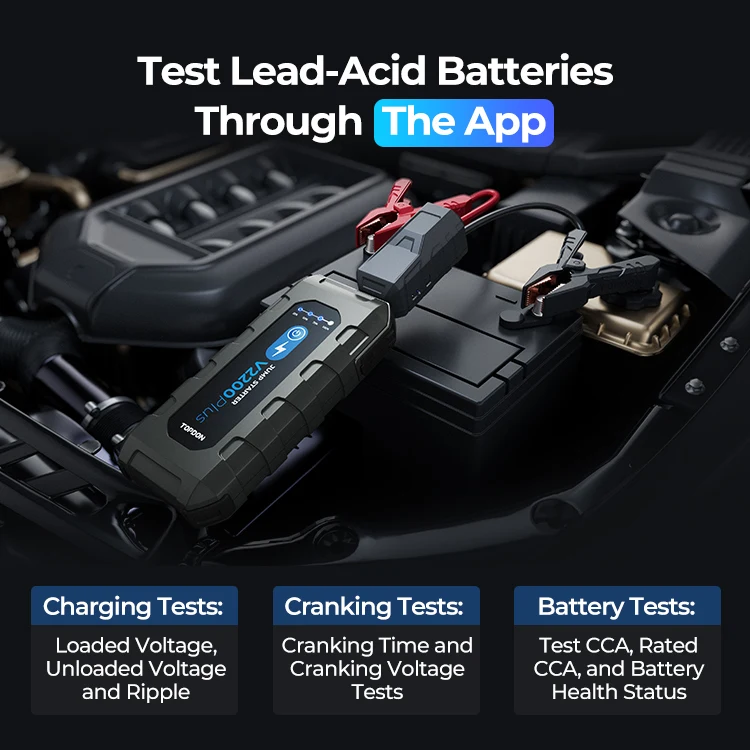 TOPDON V2200 Plus 2-in-1 Jump Starter Supports 12V Battery Tests PD60W 2200A Bluetooth Booster Super Capacitor Jump Starter