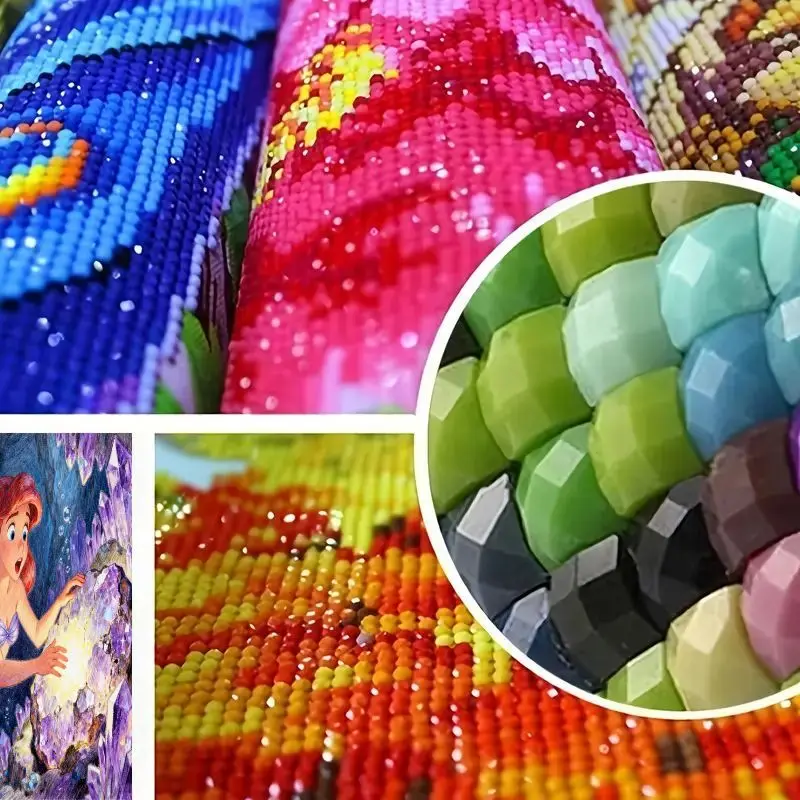 1 szt. Zestaw do samodzielnego wykonania obrazu diamentowego 5D, Mała Syrenka Ariel eksplorująca magiczne kryształowe jaskini, błyszczące podwodne rzeki