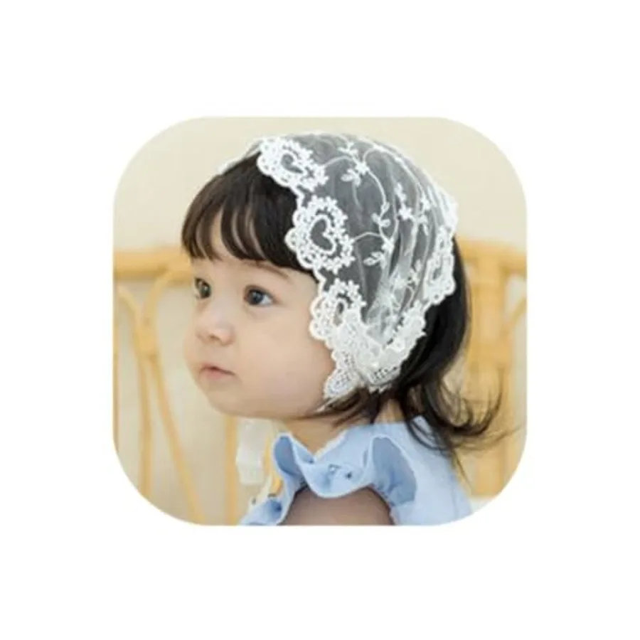 Baby Girls Lacy Bow Headband Soft Breathable Lace Hairband for Toddlers Infant Baptism Christening Beanie Cap Wide Turban Weddi