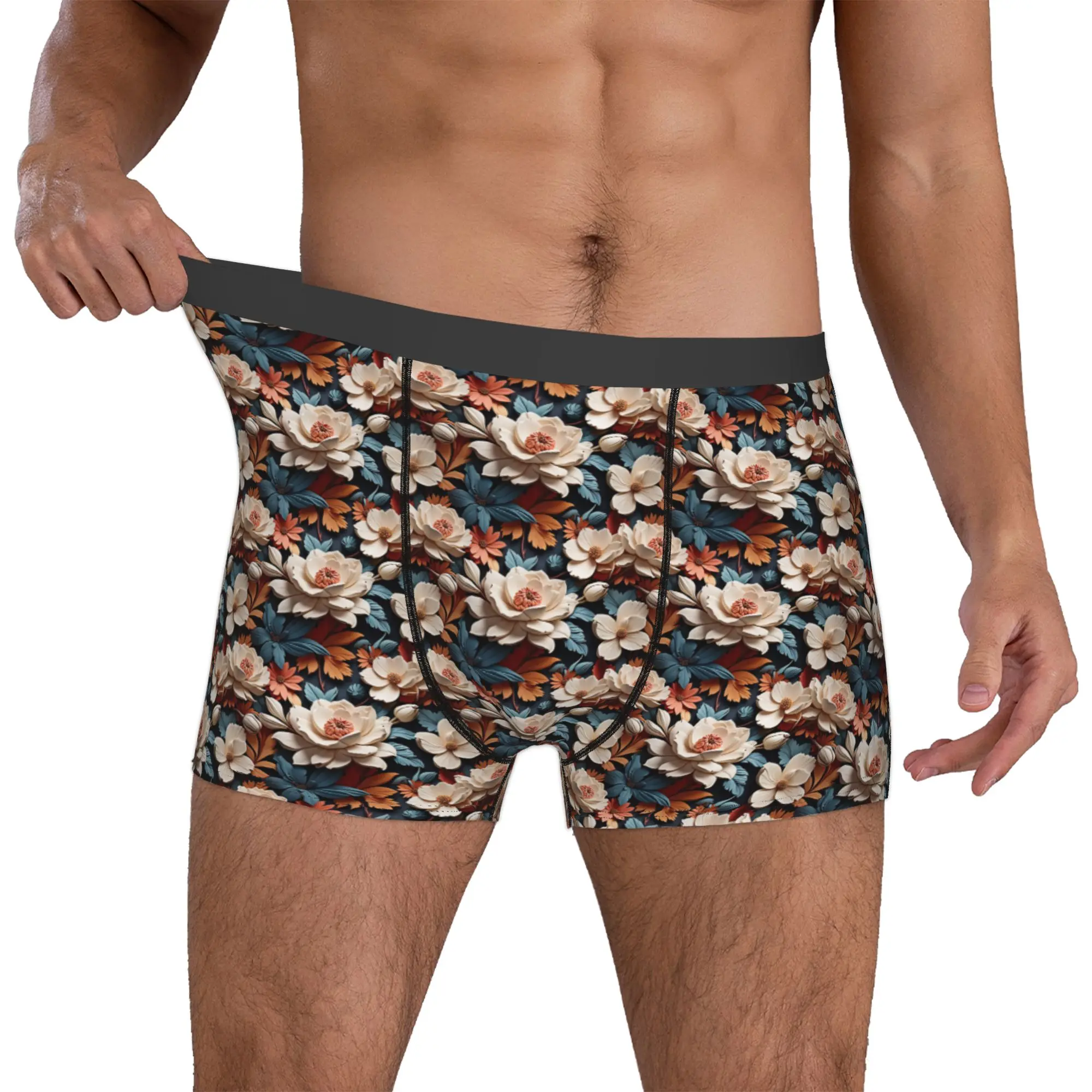 Luxury High 3D Floral Boxers Shorts Men's Fashion Trend 3D Flowers Briefs Underwear Novelty Underpants
