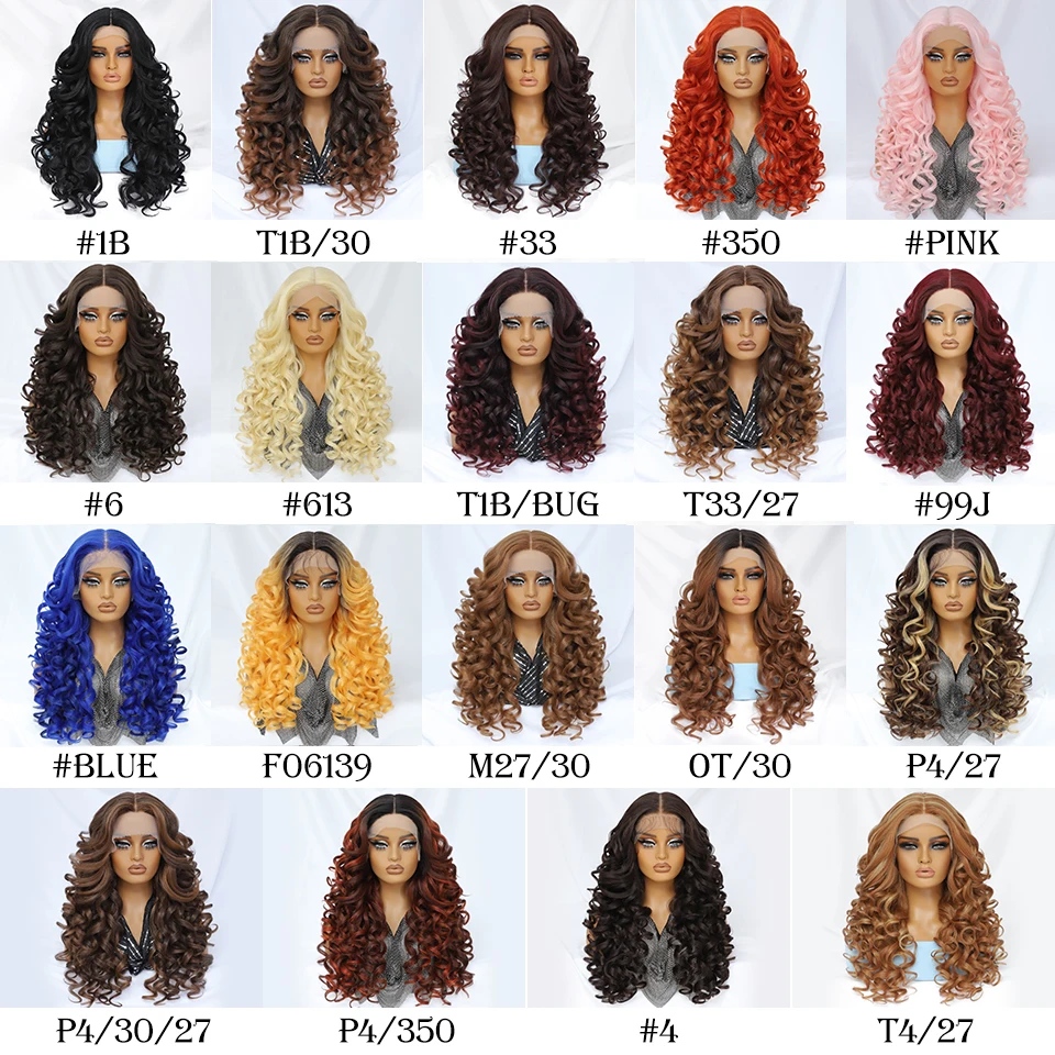 Т-образные вьющиеся парики Latisha Черный Розовый Синтетические парики фронта шнурка для женщин Предварительно выщипанный блондин Коричневый парик шнурка Выделите парик для косплея