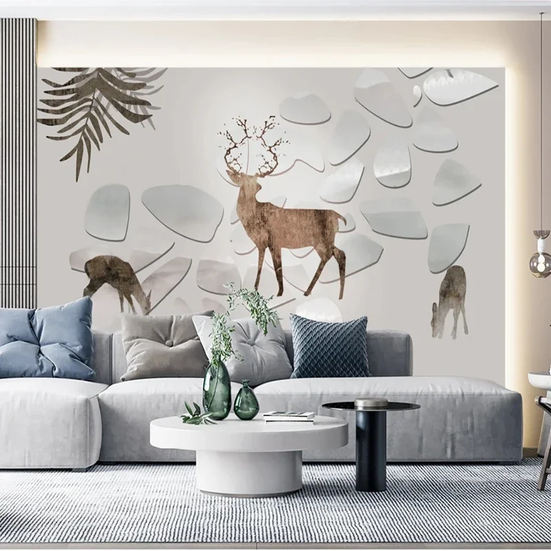 

Custom Photo Mural Wallpaper 3D Modern Marble Geometric Elk TV Background Wall For Bedroom Papel Pintado Pared Tapety Fresco Art