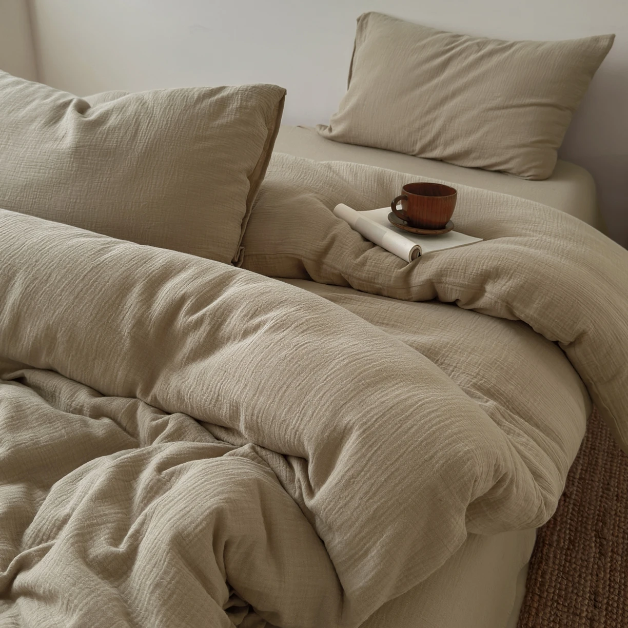 100%Cotton Wrinkled Yarn Duvet Cover Set Single/Queen/King Size Quilt Cover housse de couette 220x240 Solid Color Soft 이불커버