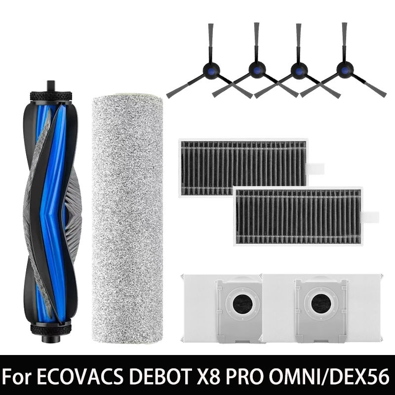 Ecovacs X8 Pro용 옴니 로봇 진공 예비 부품, 메인 사이드 브러시 걸레 천, HEPA 필터, 먼지 봉투 액세서리