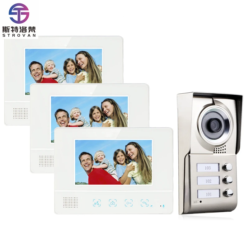 

7inch Color Screen 3 Apartment Family Waterproof Video Door Phone Intercom System 1 Doorbell with 3 Button 3