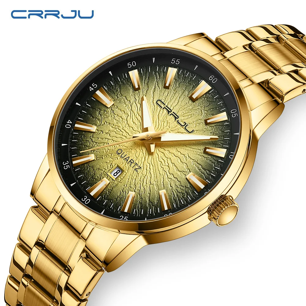 CRRJU Luxury Watch For Man Waterproof Luminous Date Week Stainless Steel Men Watch Casual Quartz Men's Watches Male Clock