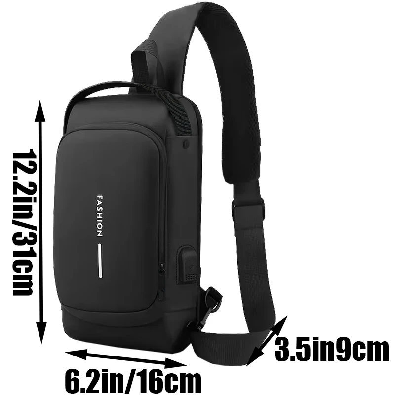Diebstahlsichere Brusttasche für Herren mit Zahlenschloss, USB-Ladeanschluss, wasserdicht, als Umhängetasche oder Schultertasche für den täglichen Gebrauch. – Detail 5