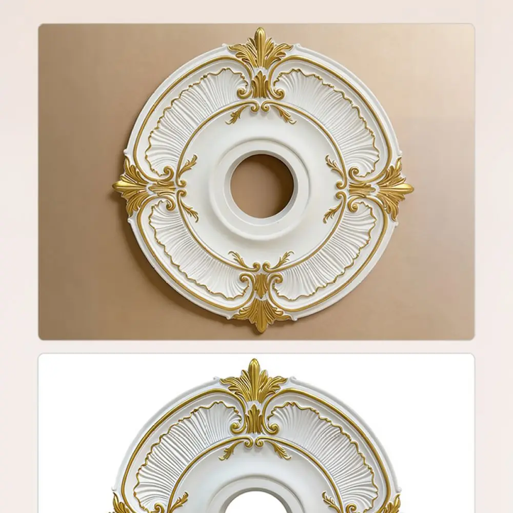 Gold Painted Decorative Ceiling Medallion For Chandelier Base Round PU Ornament Elegant Home Lighting Fixture Cover