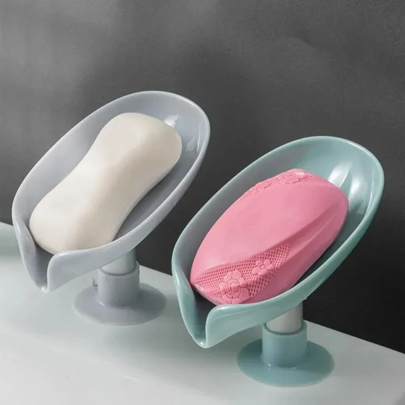 Leaf shape soap base suction cup sponge plate rack, with drain, bathroom shelf, home storage box, kitchen accessories