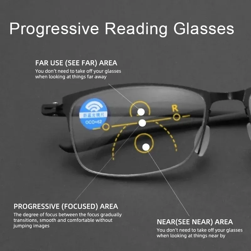 Halb Rahmen Progressive Gläser Männer Ultraleicht HD Multifokale Lesebrille Damen Frauen Blau Licht Blockieren Presbyopie Brillen