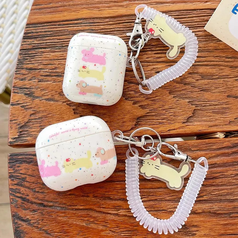 الكرتون القط جرو النقاط الملونة حقيبة سماعة الاذن ل AirPods Pro 2 لينة بولي TPU فوندا ل AirPod 1 2 3 Pro مع قلادة الربيع مرنة