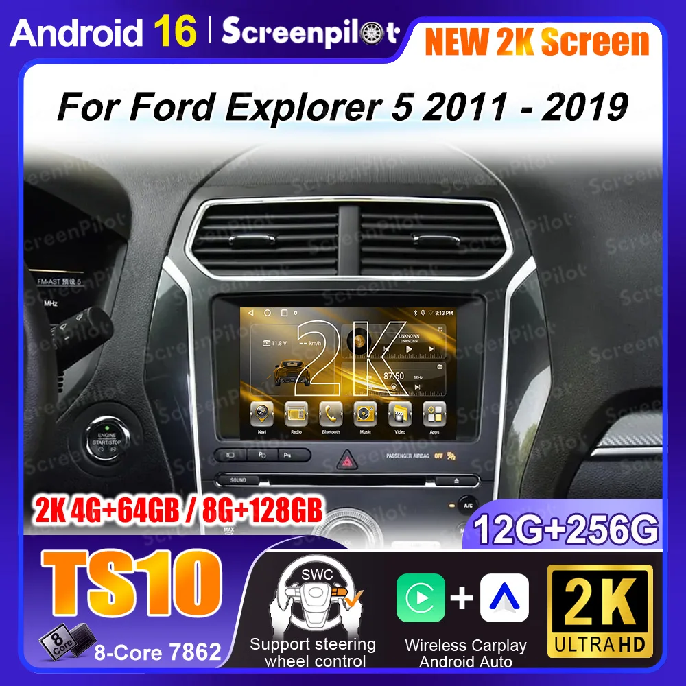 Android 16 para Ford Explorer 5 2011 - 2019 Rádio Estéreo Multimídia Tela de Carro GPS Navegação NO 2DIN Carplay Central Multimídia