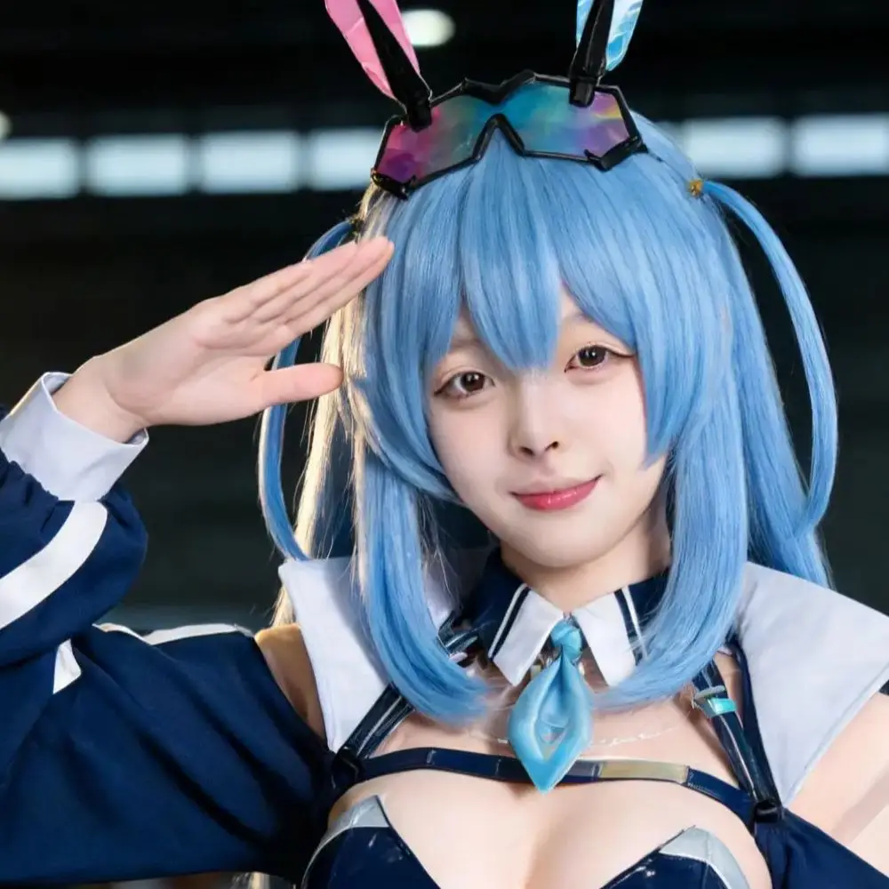 Game Azur Lane HMS New Jersey Cosplay Wig Blue Long Hair Synthetic Wig+Wig Cap Party Halloween Wig