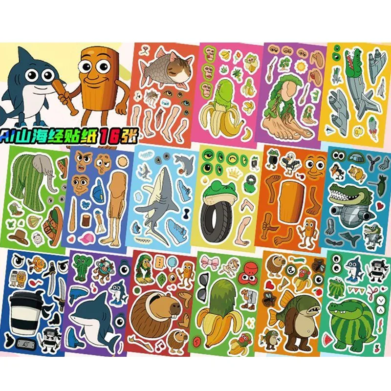 

Italian Brainrot Sticker Cartoon Tung Tungtung Sahur Make A Face Puzzle Stickers Kids DIY Game Jigsaw Education Toys Funny Gift