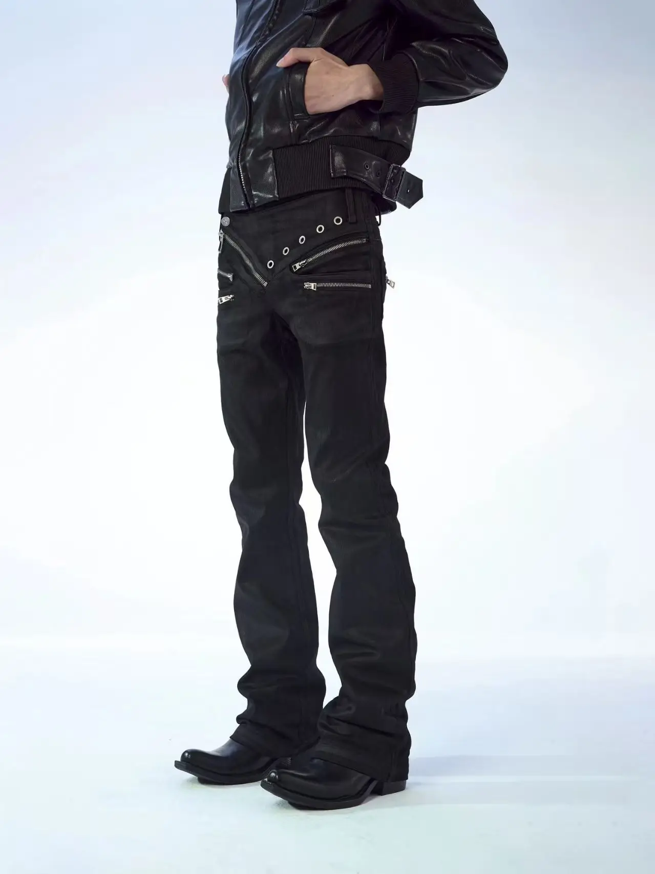 American retro dark punk style women jeans new street Harajuku high street splicing zipper floor pants