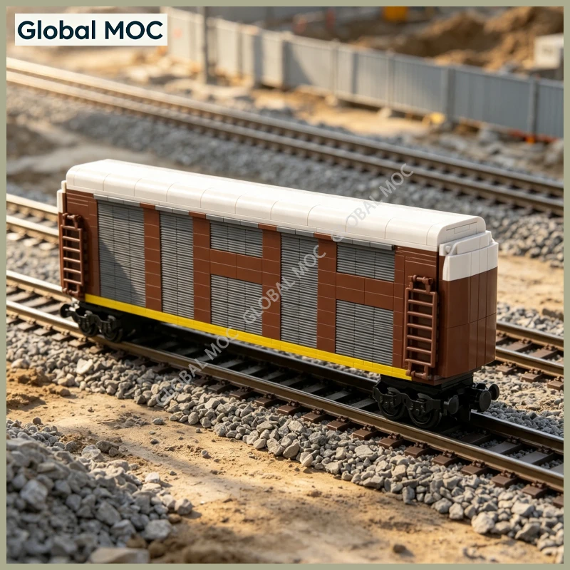 Flatcar Autorack MOC Blocks Realistic Railway Freight Trailer Small Particle Desktop Decor